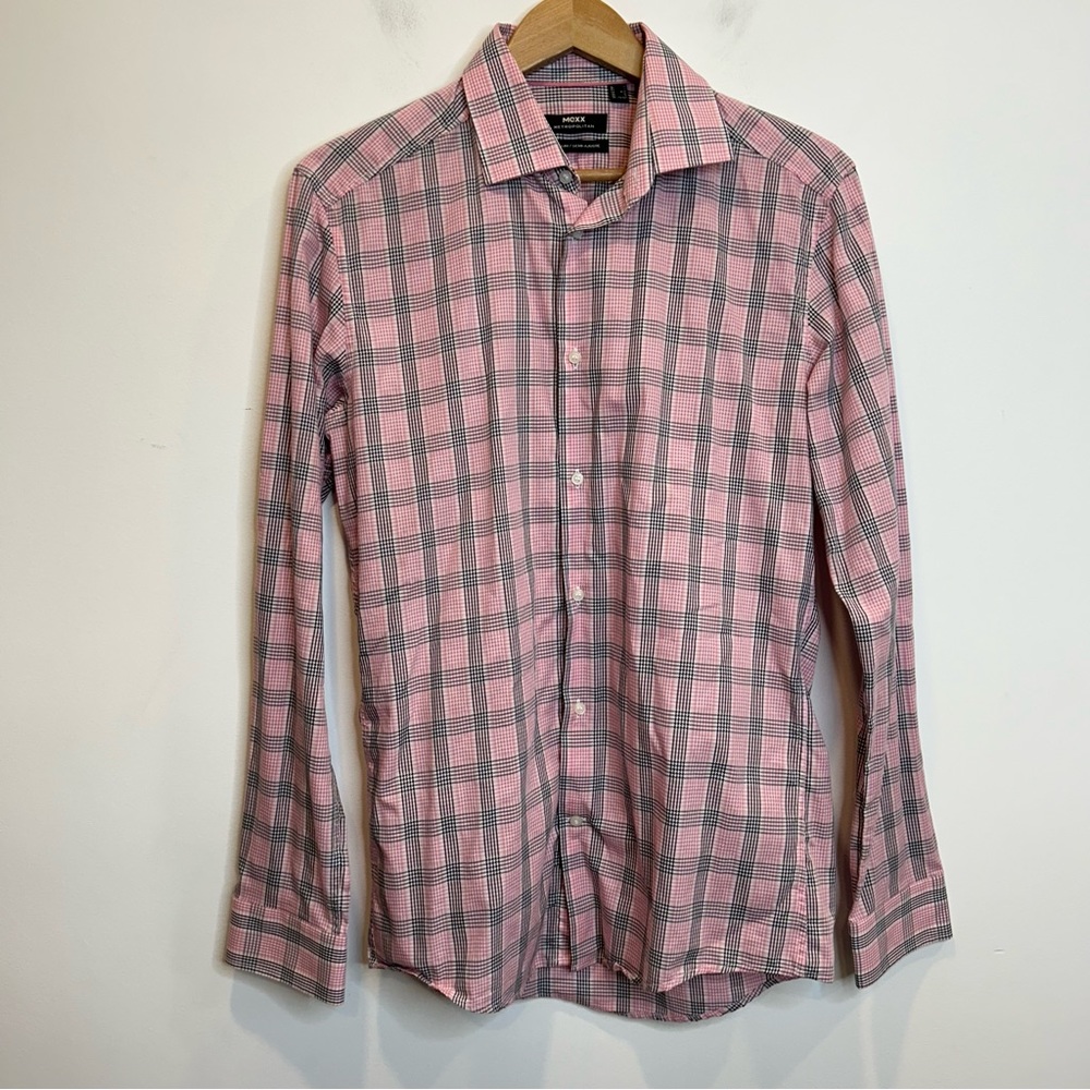 Mexx Pink Black Plaid Long Sleeve Button Up Dress Shirt